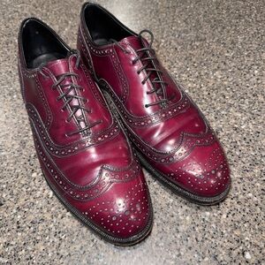 Vintage Johnston & Murphy Shoes Mens Size 9 Maroon Wingtip Brogue Oxford